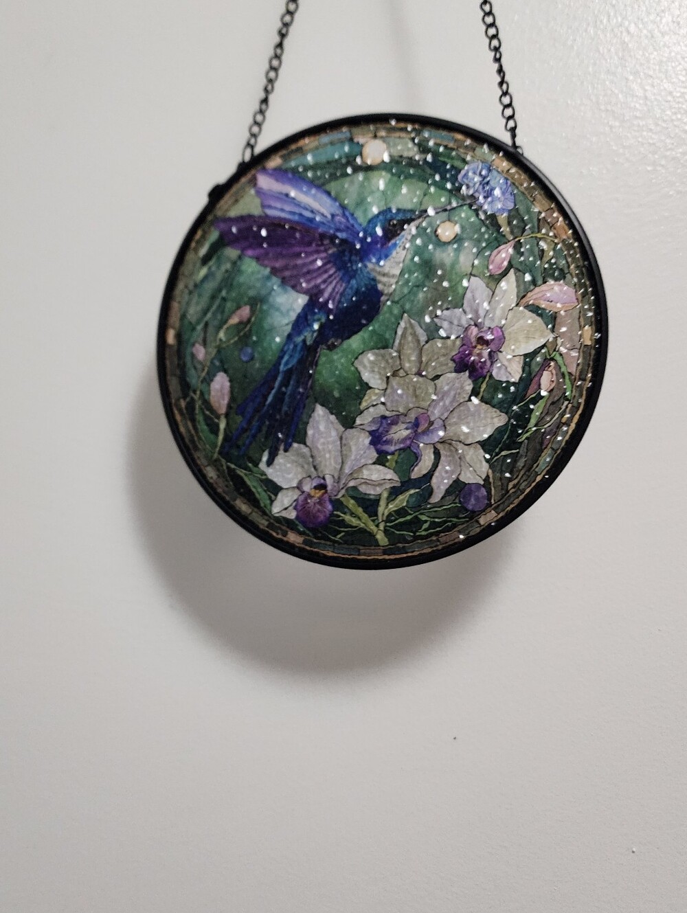 sun Catcher Hand-Painted Hummingbird Wall Art - Purple & Green